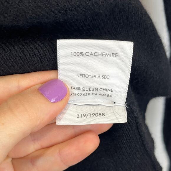 WHITE + WARREN 100% Cashmere Sequin Stripe Sweater Mock Neck Black Size XS - Picture 9 of 10